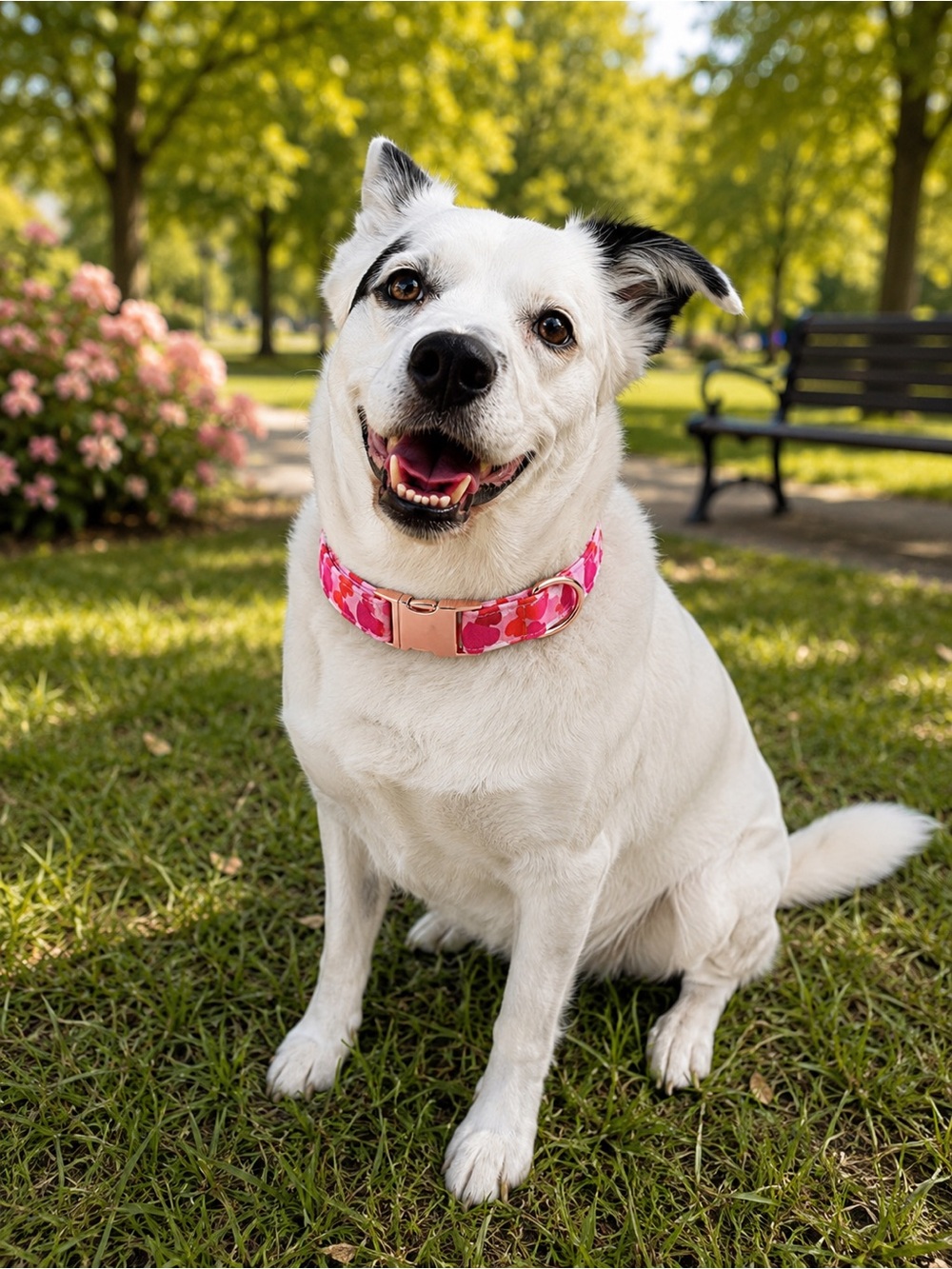 Heart Print Pink Dog Collar with Rose Gold Hardware